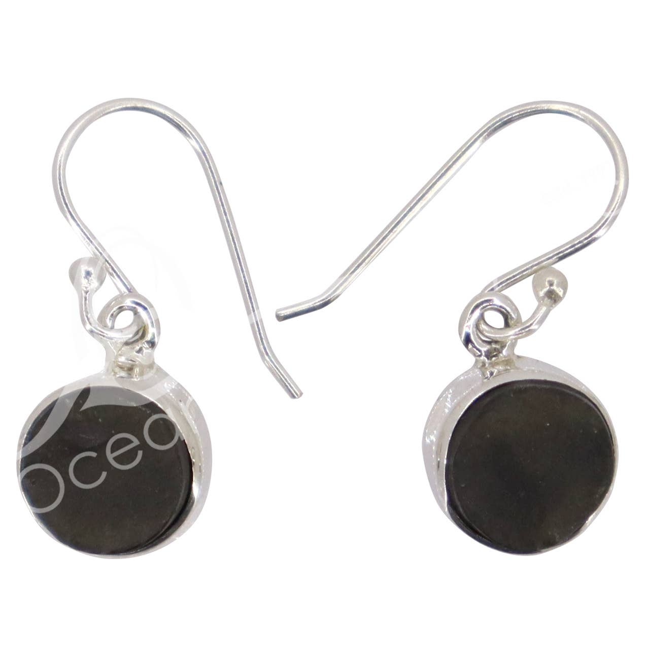 STERLING SILVER - EARRINGS NATURAL SHUNGITE 25-30 MM L