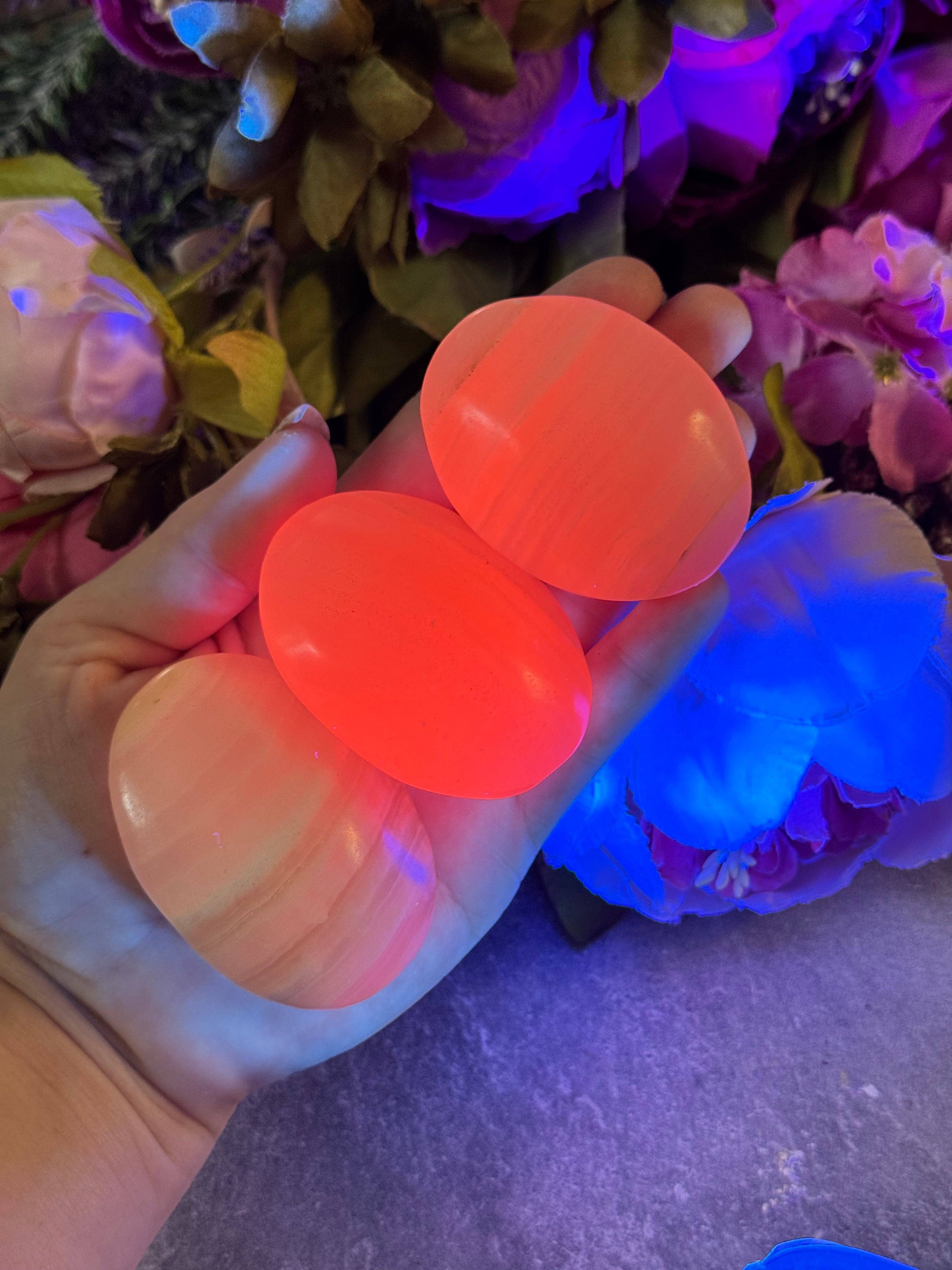 Pink Calcite Palm Stones, UV Reactive, Glows Pink, Fluorescent Minerals: 75-99 Grams