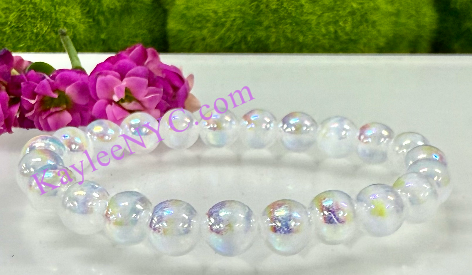 8mm Angel Aura Selenite Crystal Healing Stretch Bracelet