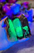 Volcano Agate Towers, UV Fluorescent Green Crystals: 75-99 Grams