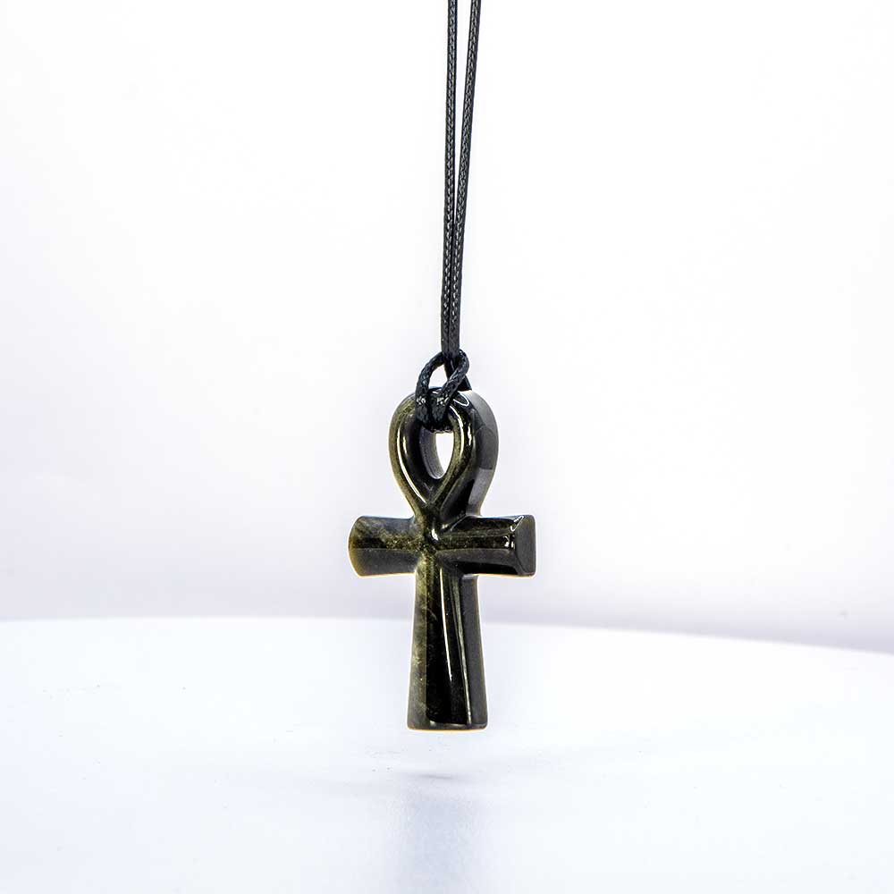 Gemstone Egyptian Ankh Necklace - Goldsheen Obsidian (Each): Goldsheen Obsidian