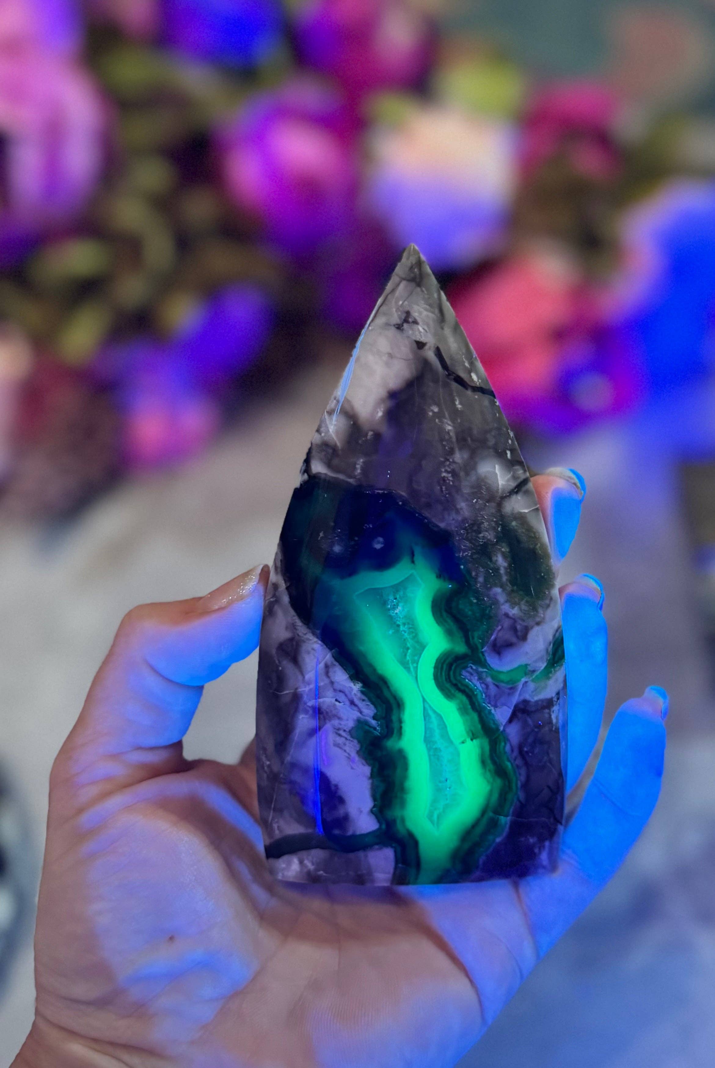 Volcano Agate Teardrop Freeform, UV Reactive Fluorescent: 250-299 Grams
