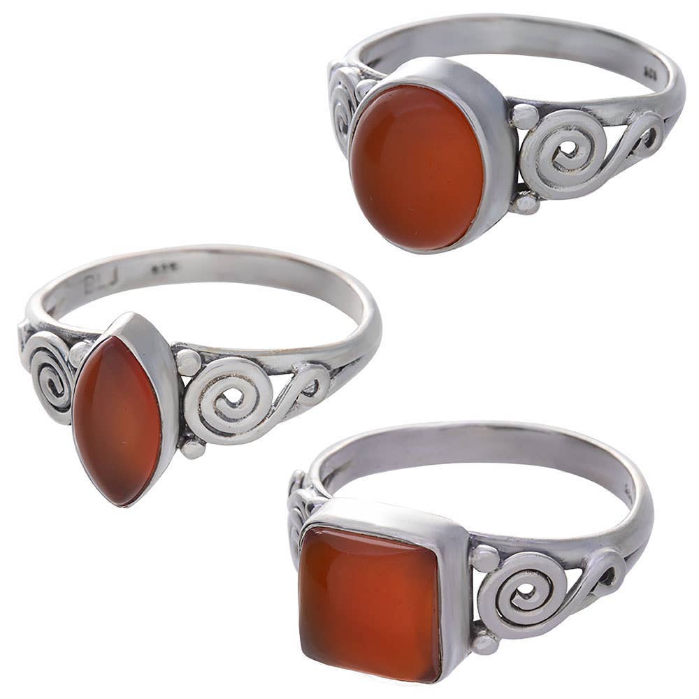 Carnelian Spiral Band Ring Assorted Shapes: Sterling Silver / 6 / Carnelian