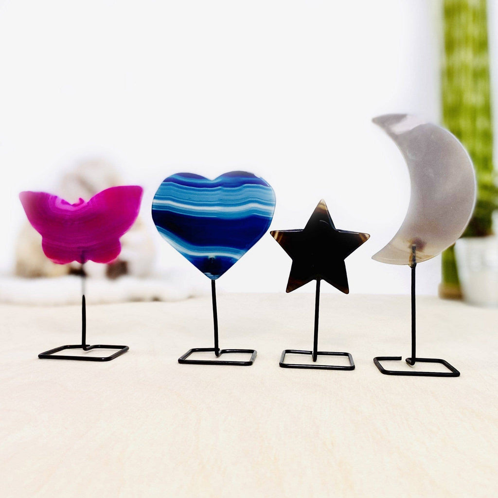 Carved Agate Stone on Metal Stand Crystal Moons Hearts: Purple / Heart