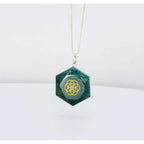 Gemstone Pendant Faceted Hexagon Seed of Life - Bloodstone: Bloodstone