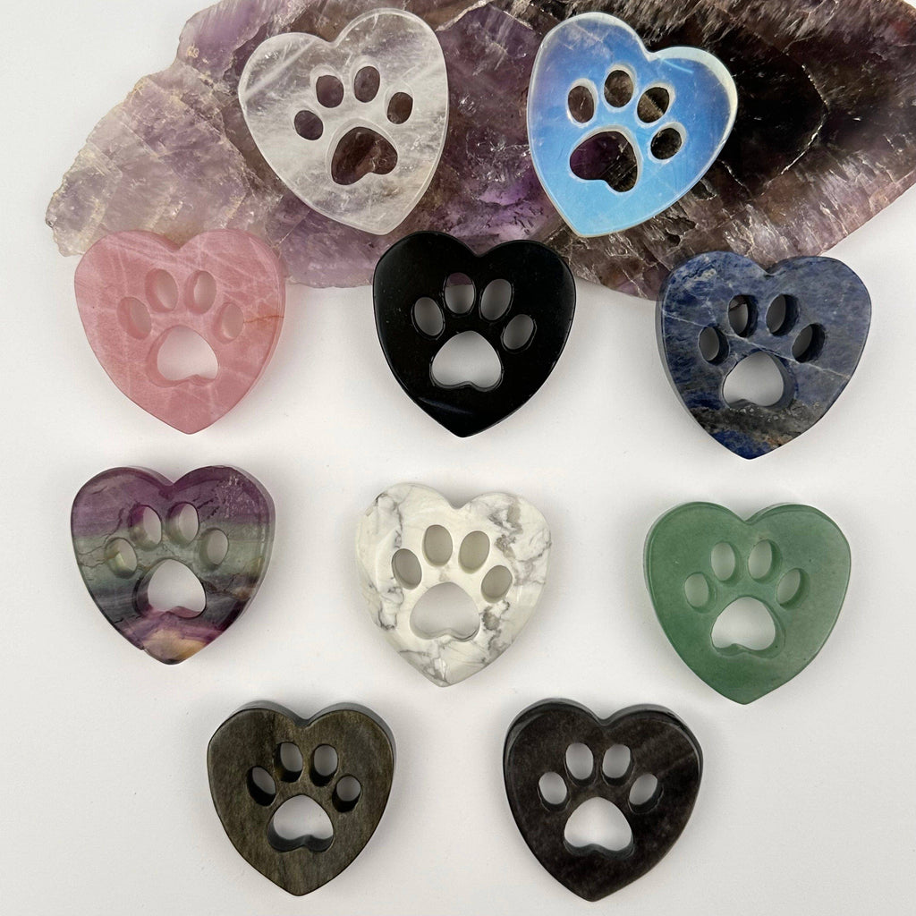 Gemstone Crystal Heart Paw - Carved Heart Paw: Sodalite