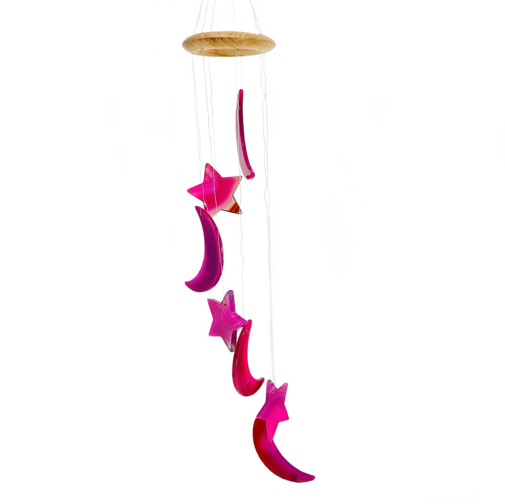 Crystal Agate Moon and Star Wind Chime - 5 Color Options: Blue
