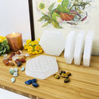 Crystal Selenite Hexagon Engraved Flower of Life