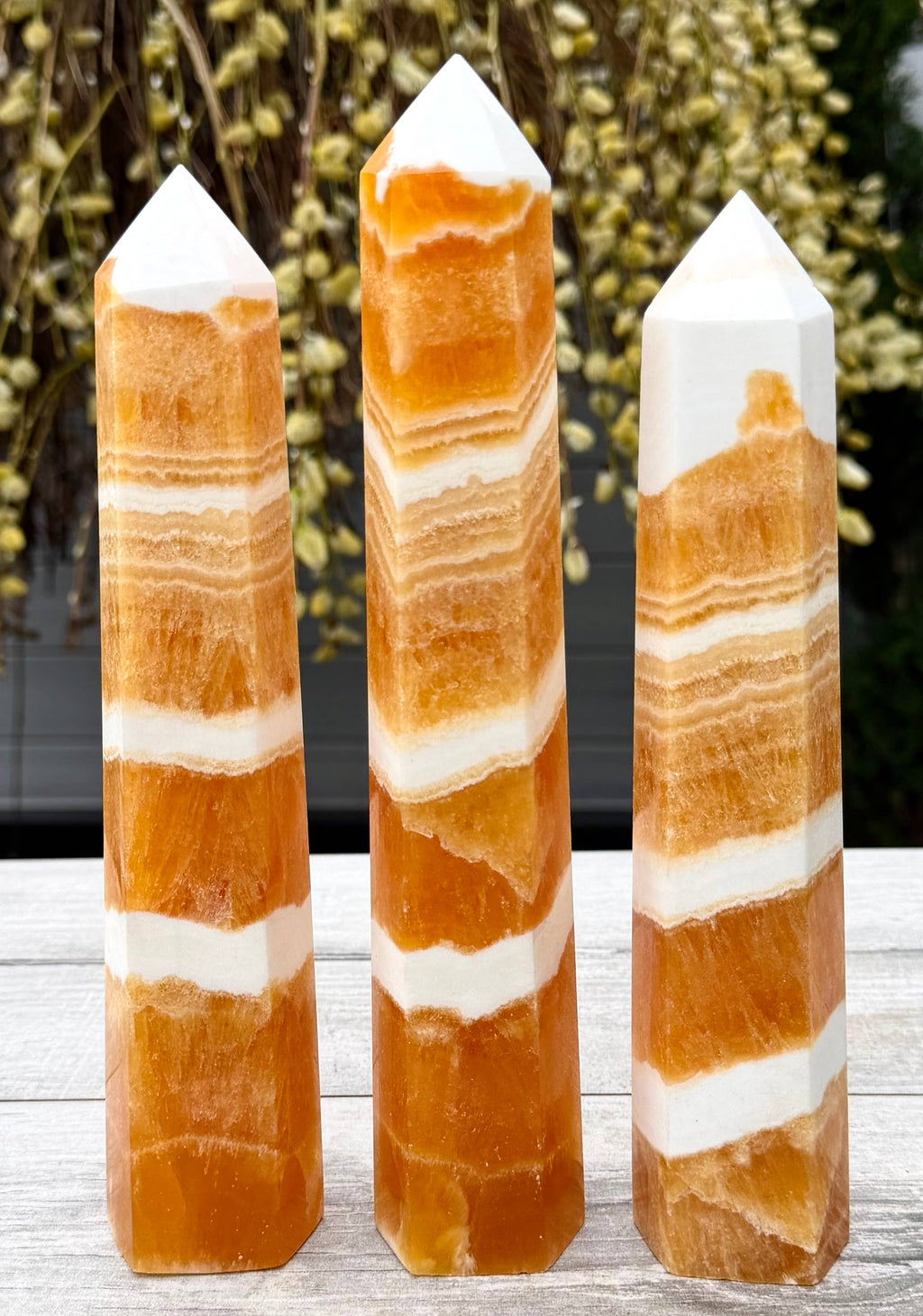 3 pcs Natural Orange Calcite Tower Obelisk Point Crystal 