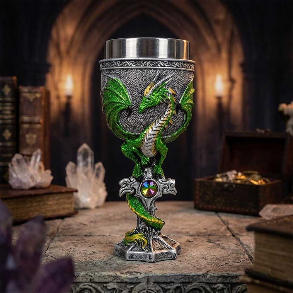 Stainless Steel Chalice - Medieval Dragon w/ Gem (Each): Medieval Dragon