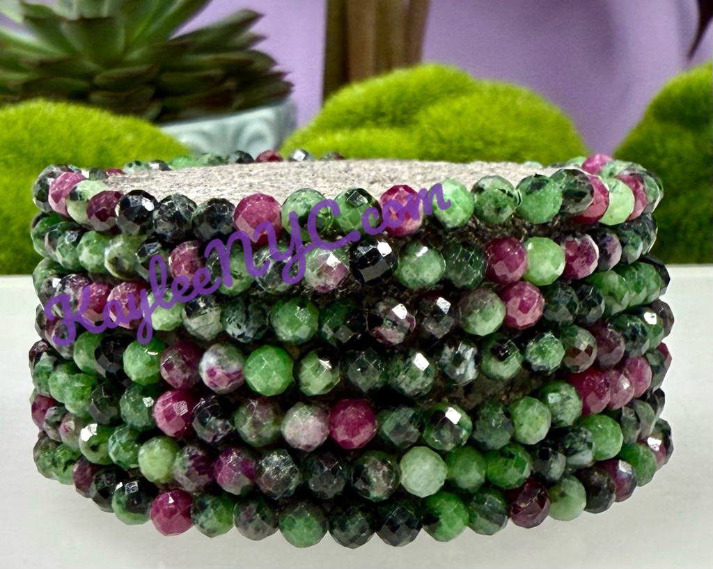 4mm Faceted Natural Ruby Zoisite Crystal Stretch Bracelet