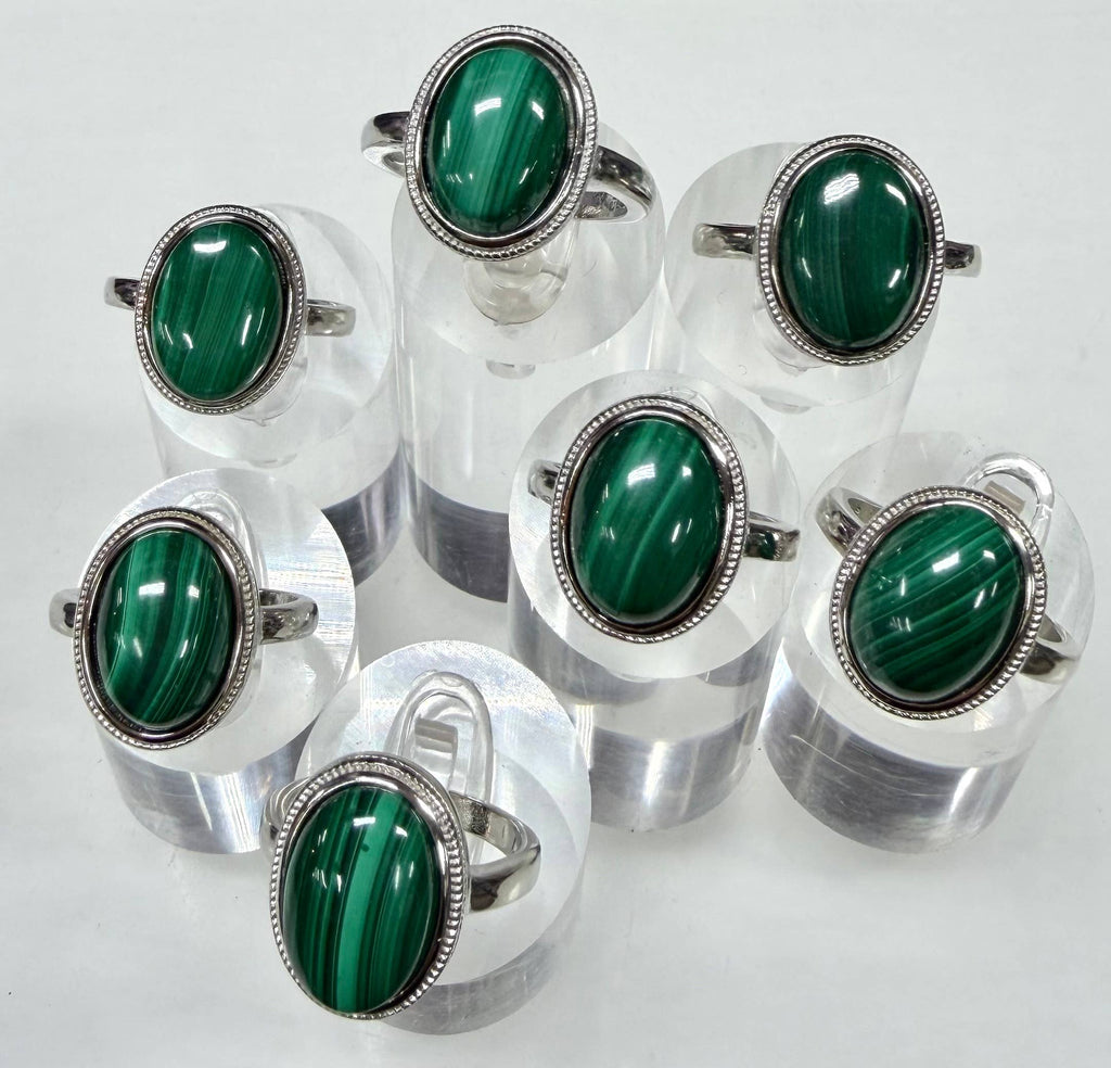 Natural Malachite Ring White Bronze