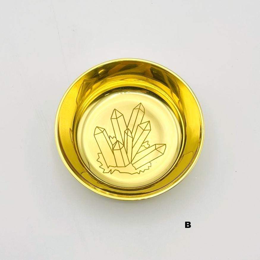 Brass Offering Bowls - Engraved - Crystals or Sun and Moon -: Sun & Moon