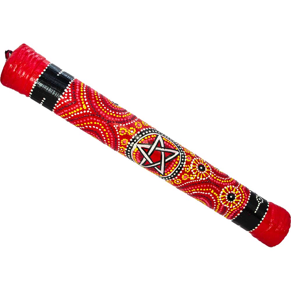 Bamboo Painted Rainstick - Red w/ Pentacle - Small (Each): Pentacle