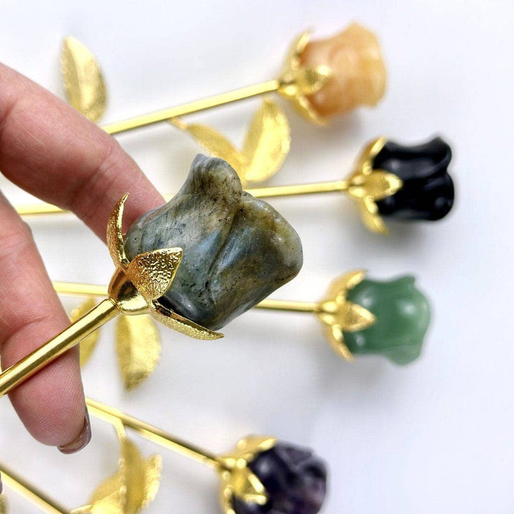 Crystal Rose - Carved Stone -: Yooperlite / Gold