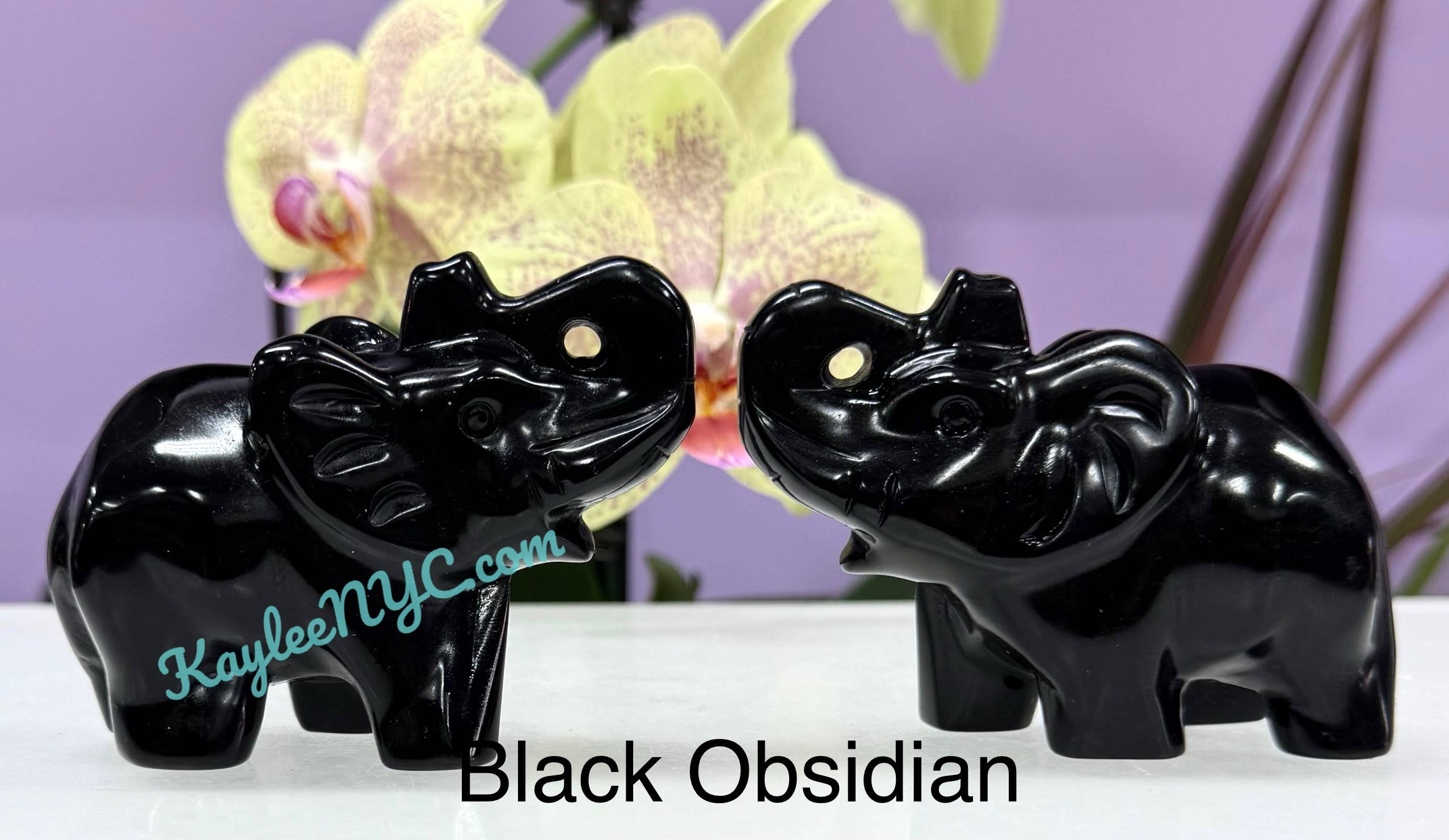 8.5 cm Natural Black Obsidian Yooperlite Elephants Healing