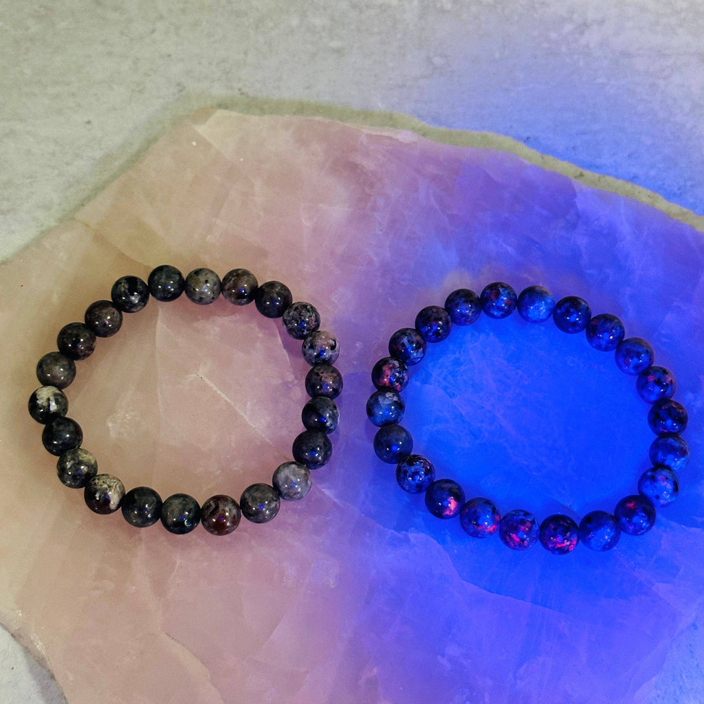 Yooperlite Round Bead Crystal Bracelets - UV Reactive! Gemstone Stretch Bracelet