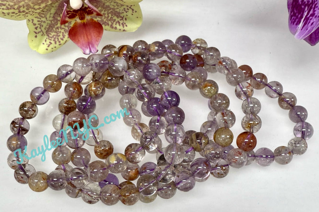 8mm Natural Super 7 Crystal Healing Stretch Bracelet 7.5"