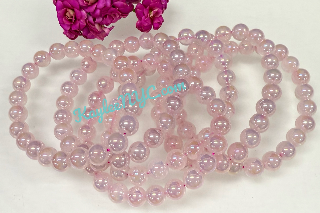 8mm Aura Rose Quartz Crystal Healing Stretch Bracelet 7.5"