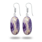 Charoite Earrings – Silver-Plated Bezel, Handmade Design