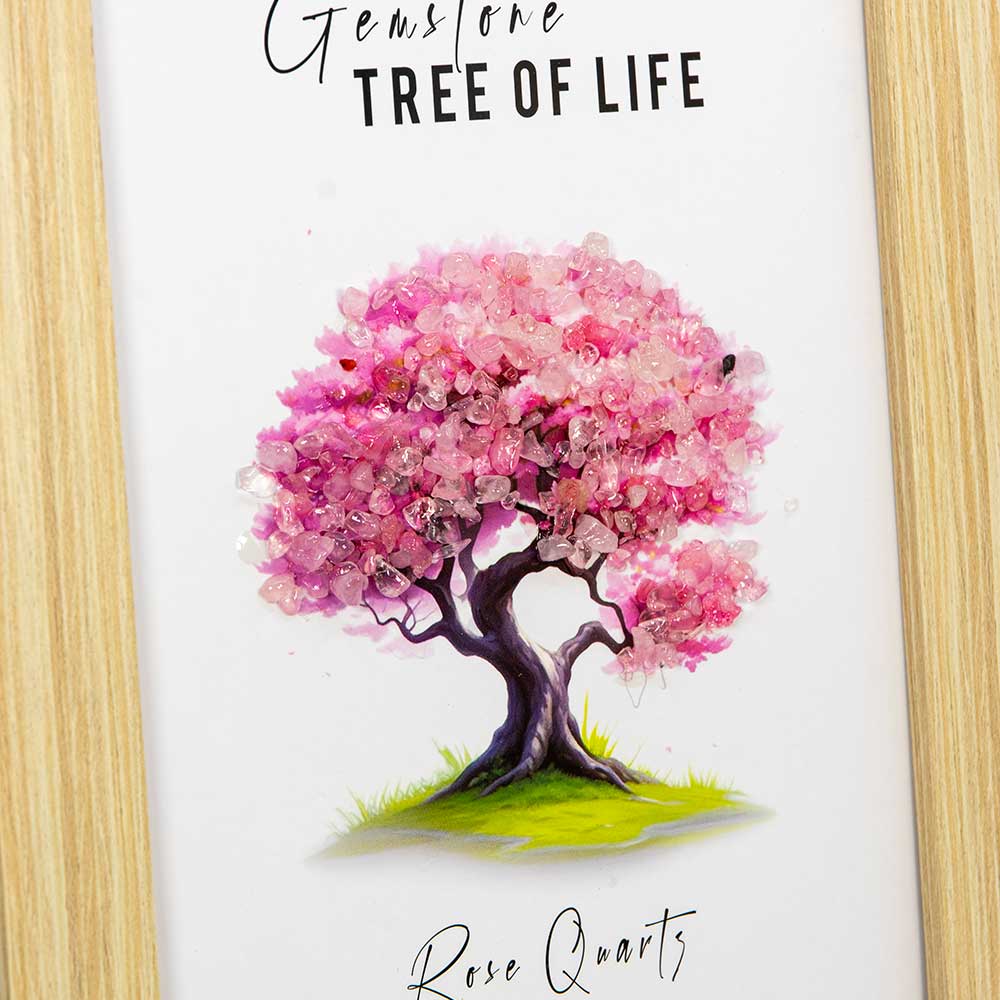 Wood Picture Frame Gemstone Tree of Life - Rose Quartz: Rose quartz