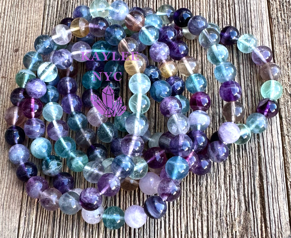 Natural Rainbow Fluorite 8mm Crystal Stretch Bracelet 7.5"