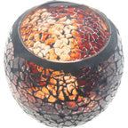 Glass Mosaic Votive Holder Round w/ LED T-Light - Brown
