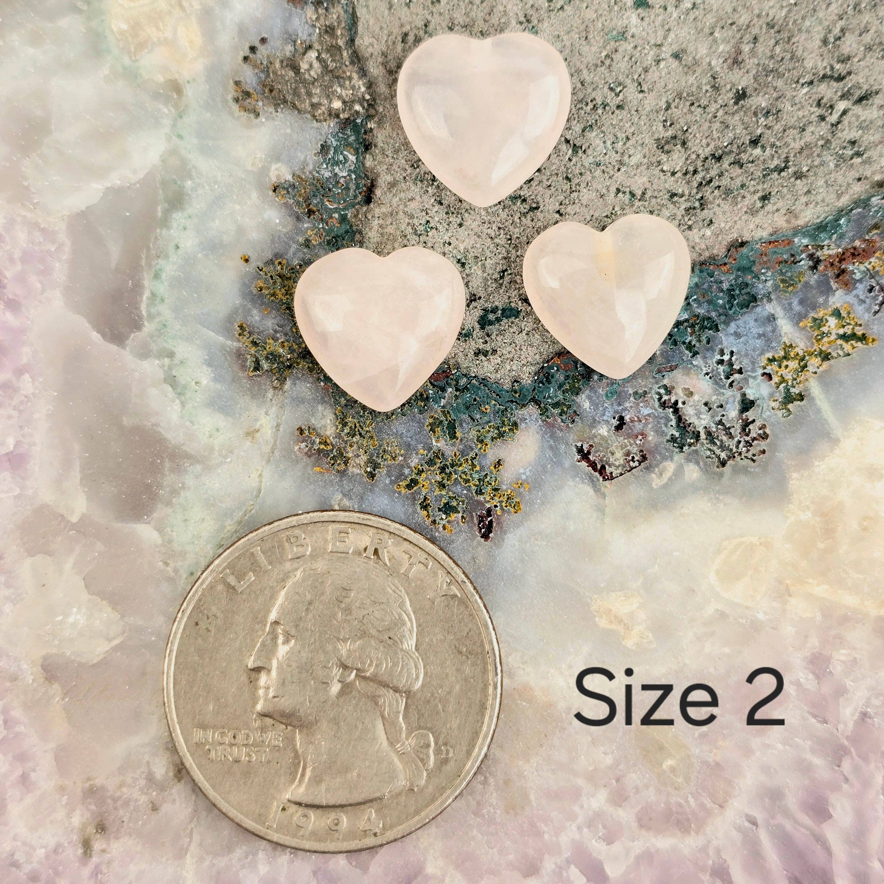 Rose Quartz Crystal Hearts - By Size : Size 2
