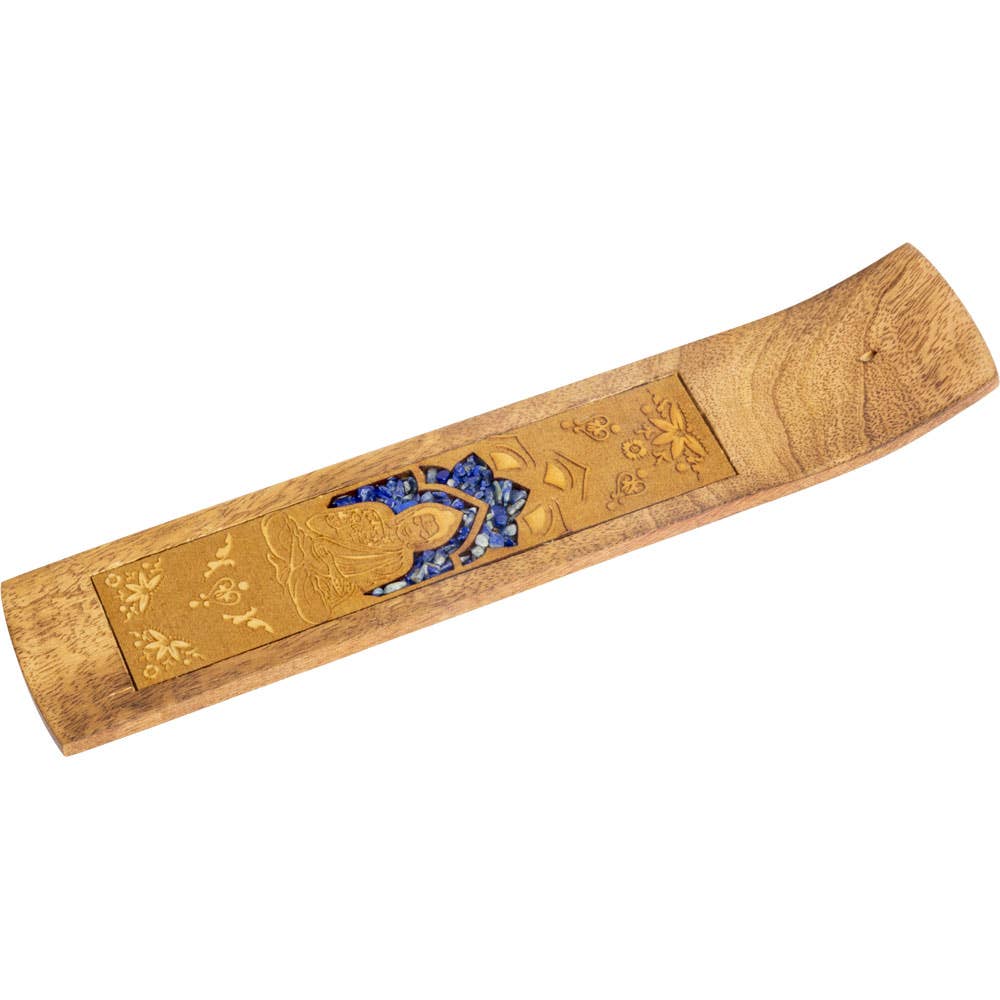 Laser Etched Wood Incense Holder - Buddha w/ Sodalite Inlay