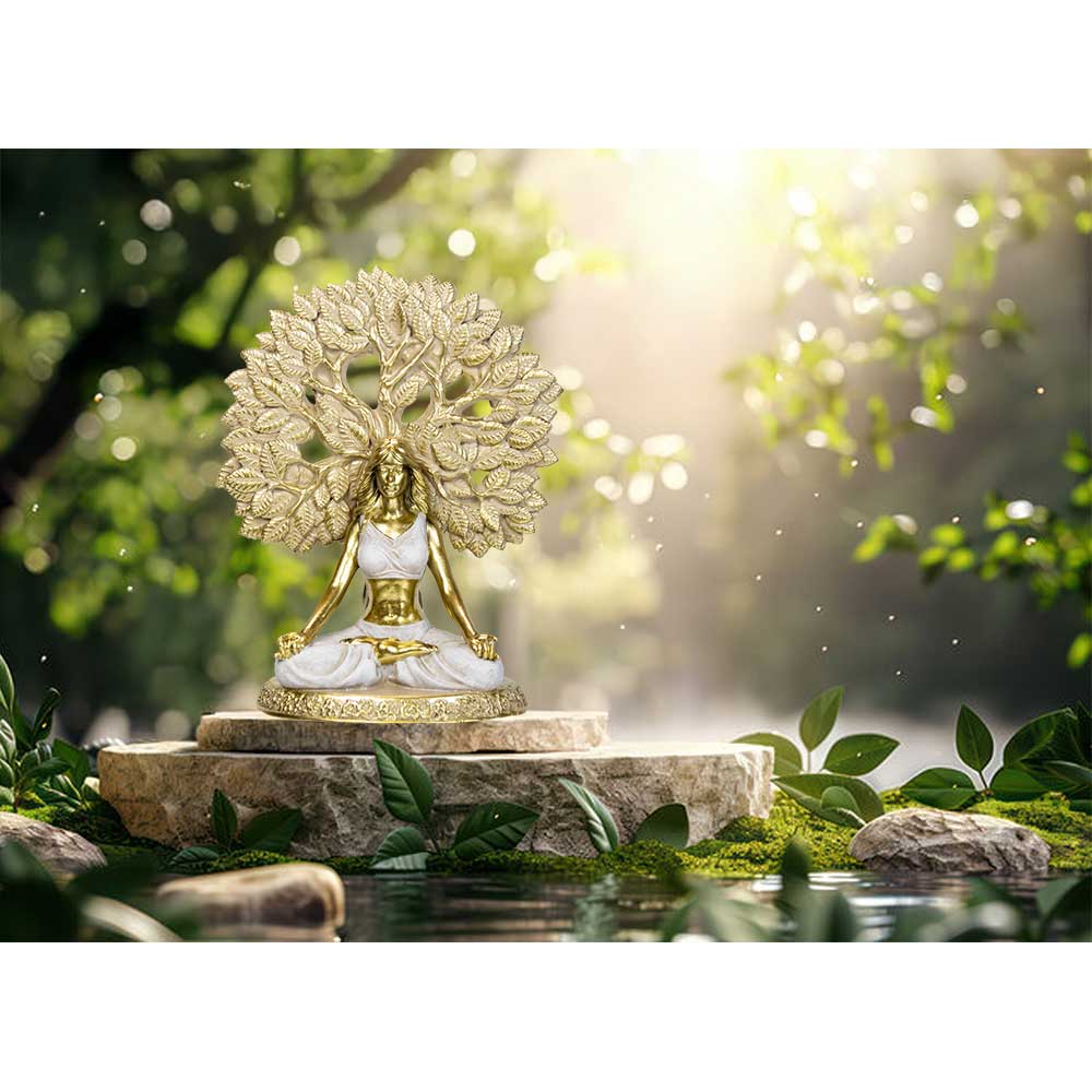 Polyresin Statue Yoga Lady w/Tree of Life (Each): Yoga Lady with Tree of Life