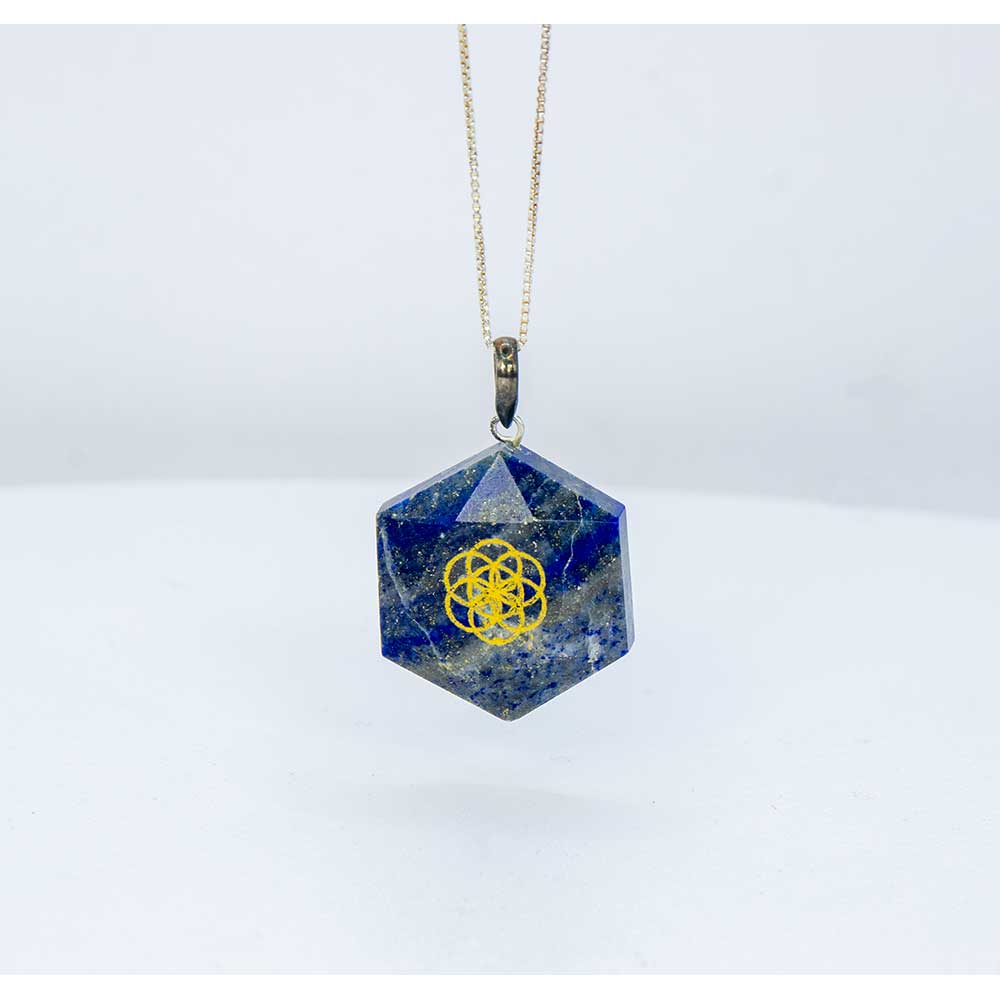 Gemstone Pendant Faceted Hexagon Seed of Life - Lapis (Each): Lapis
