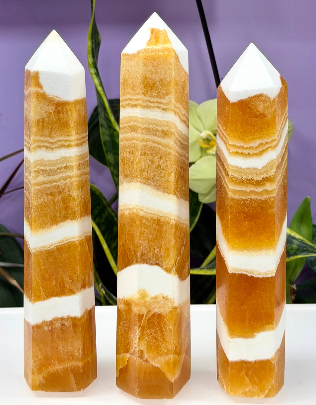 3 pcs Natural Orange Calcite Tower Obelisk Point Crystal 