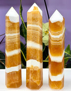 3 pcs Natural Orange Calcite Tower Obelisk Point Crystal 