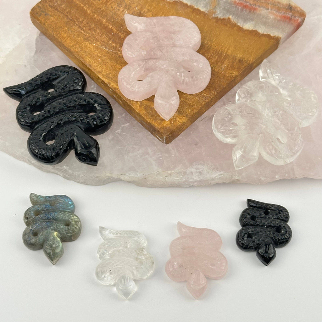 Carved Crystal Snake Gemstones Limited Stock: Rose Quartz / Large