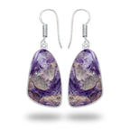 Charoite Earrings – Silver-Plated Bezel, Handmade Design