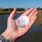 Buddha Engraved Selenite Palm Stone