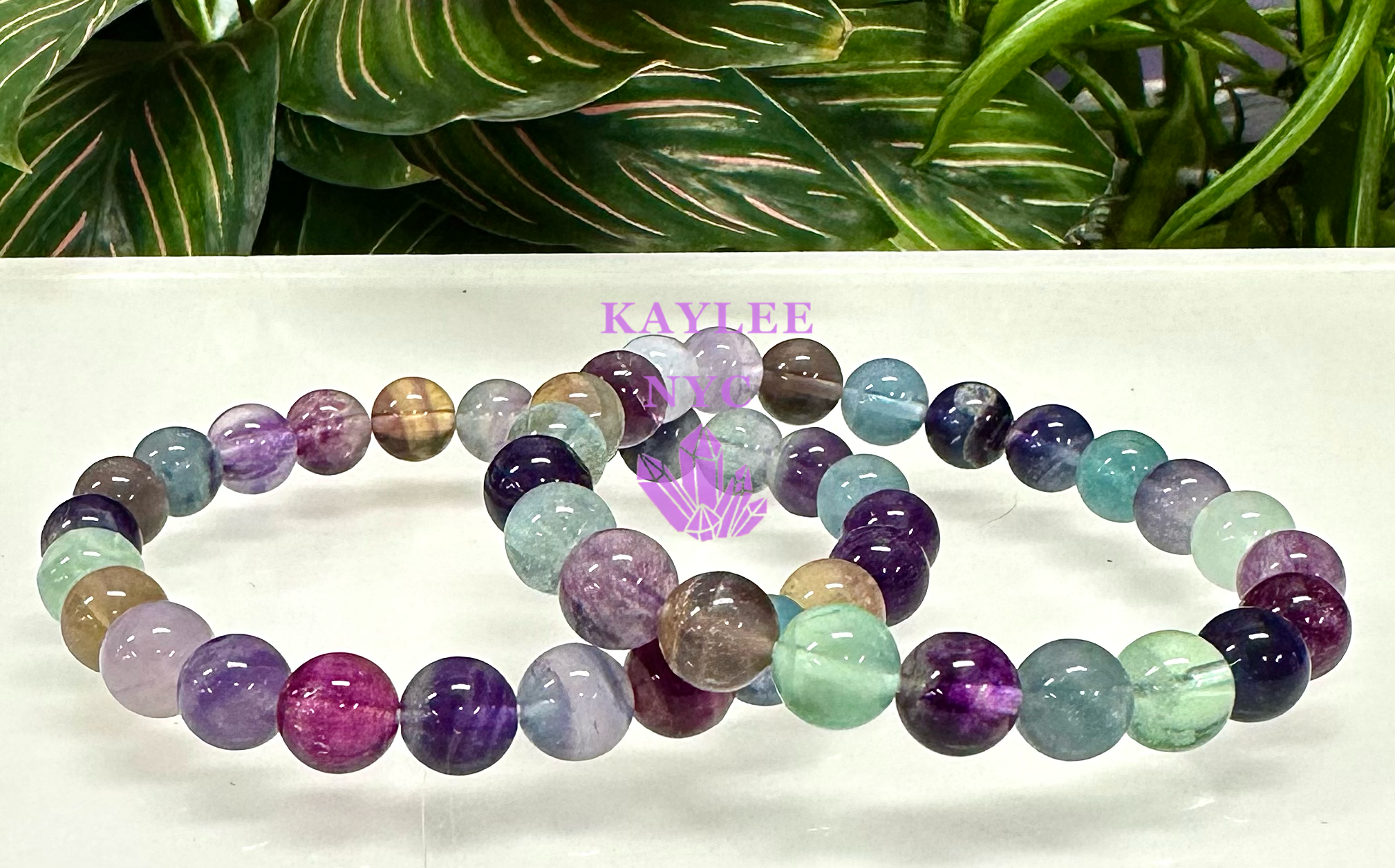 Natural Rainbow Fluorite 8mm Crystal Stretch Bracelet 7.5"