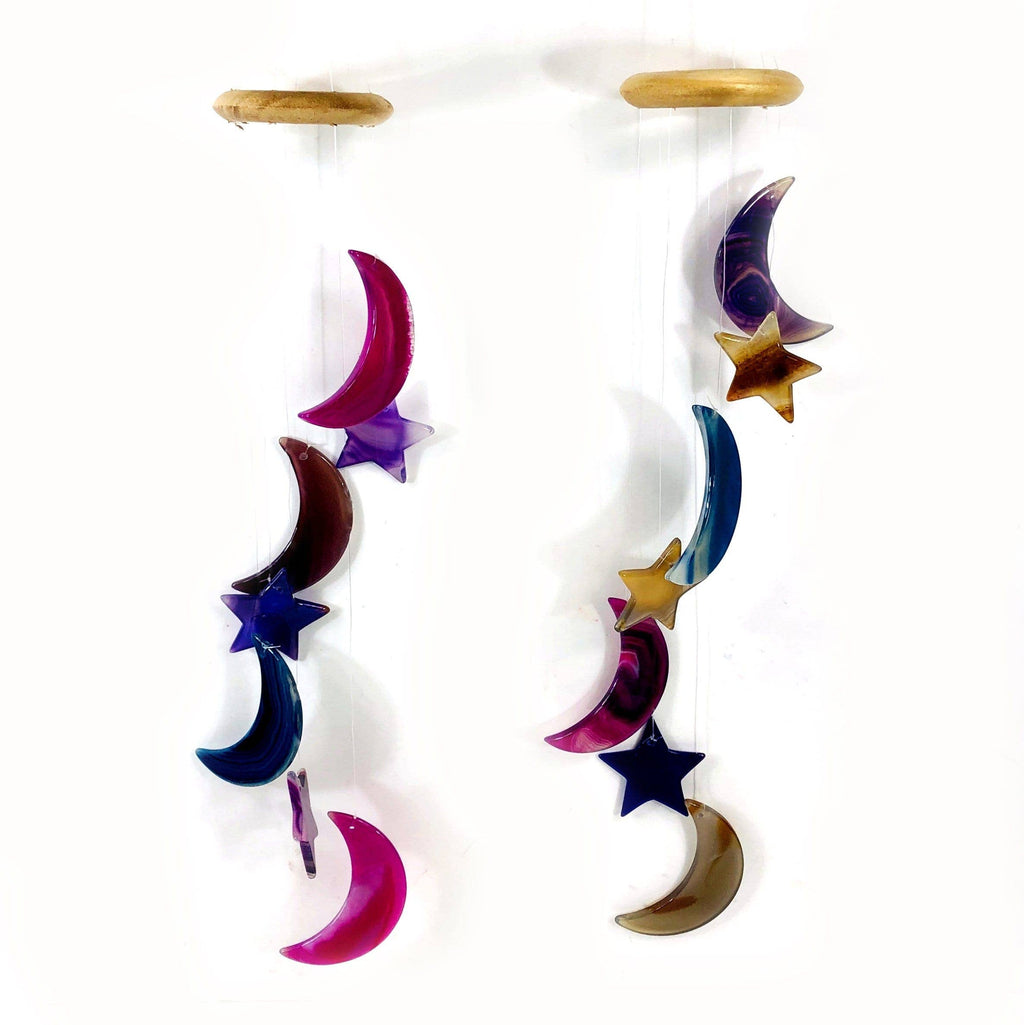 Crystal Agate Moon and Star Wind Chime - 5 Color Options: Blue