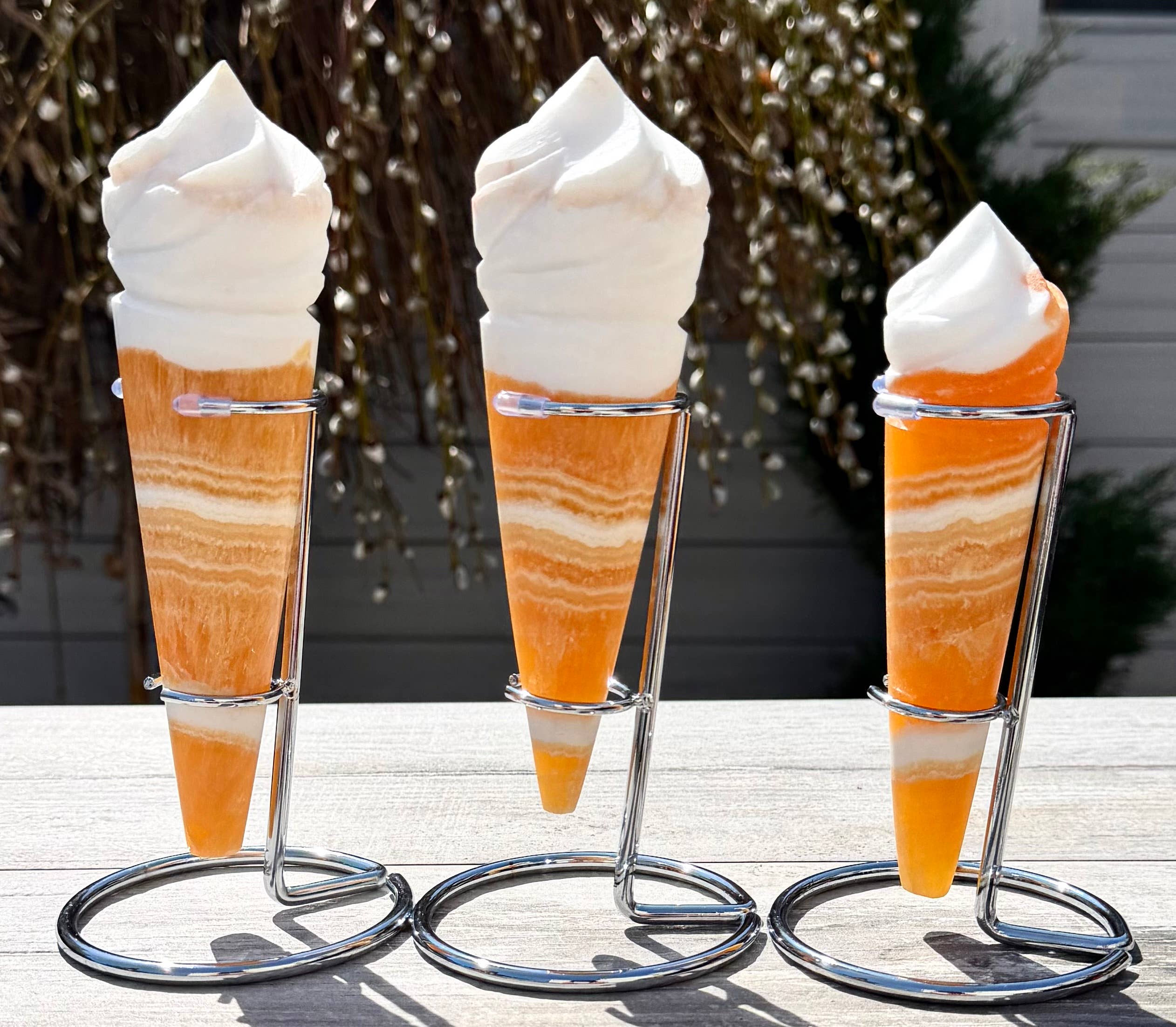 Wholesale 3-4 pcs Orange Calcite Ice Cream Cone w Stand