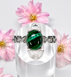 Natural Malachite Stainless Steel Rings 8x10mm