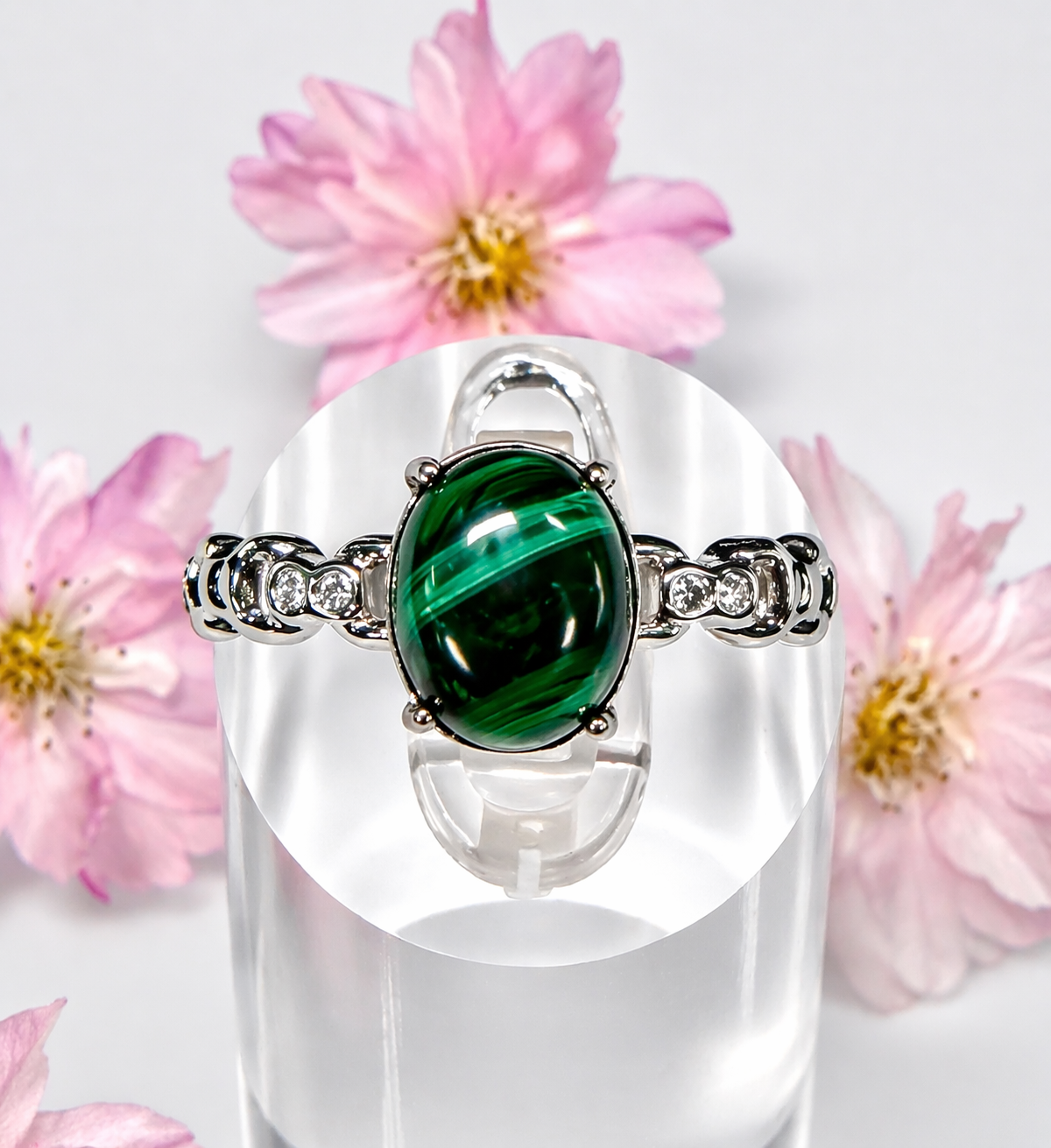 Natural Malachite Stainless Steel Rings 8x10mm