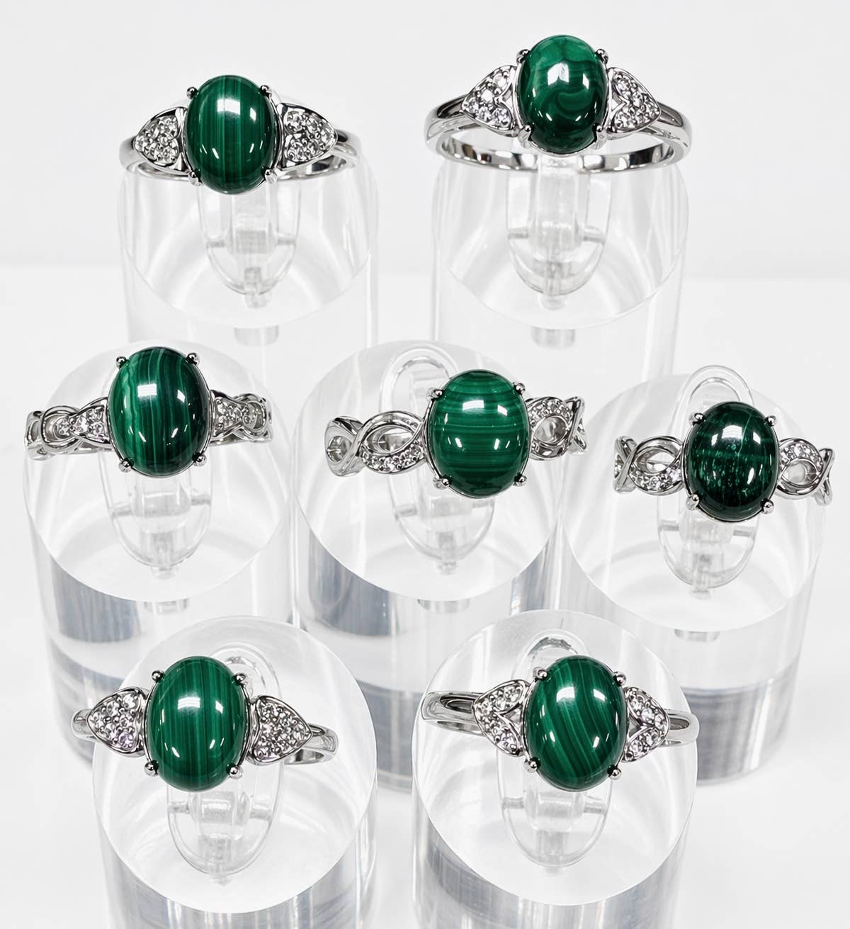Natural Malachite Stainless Steel Rings 8x10mm