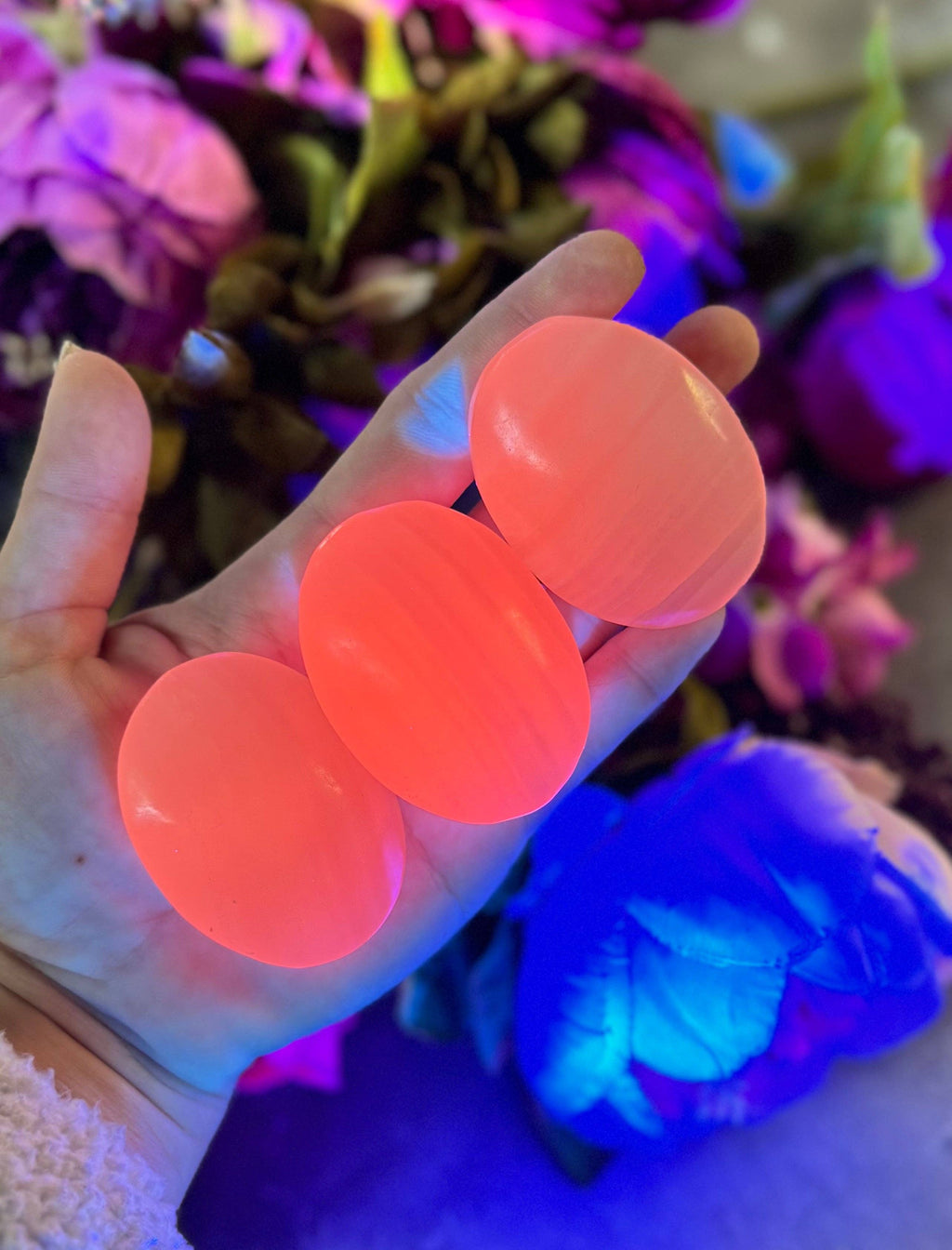 Pink Calcite Palm Stones, UV Reactive, Glows Pink, Fluorescent Minerals: 75-99 Grams