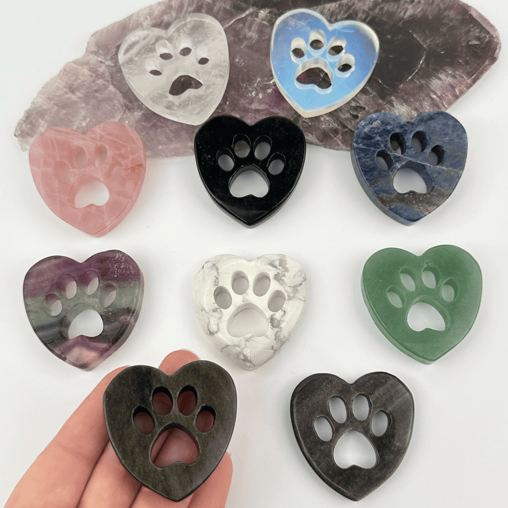Gemstone Crystal Heart Paw - Carved Heart Paw: Gold Sheen Obsidian