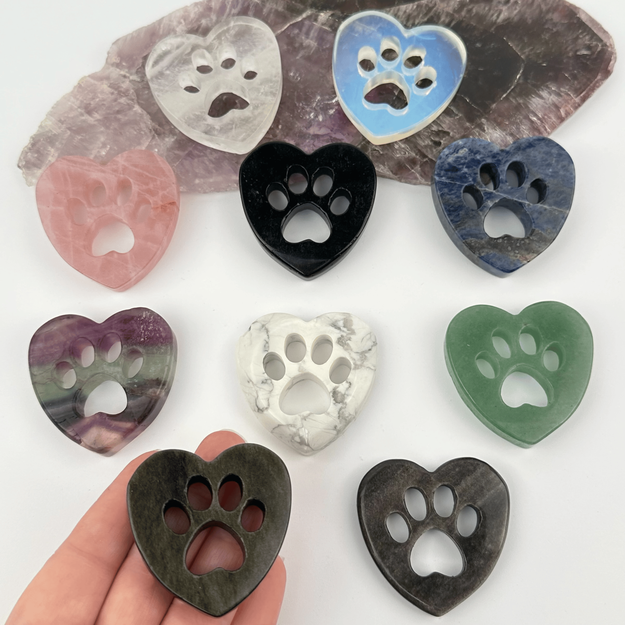 Gemstone Crystal Heart Paw - Carved Heart Paw: Sodalite