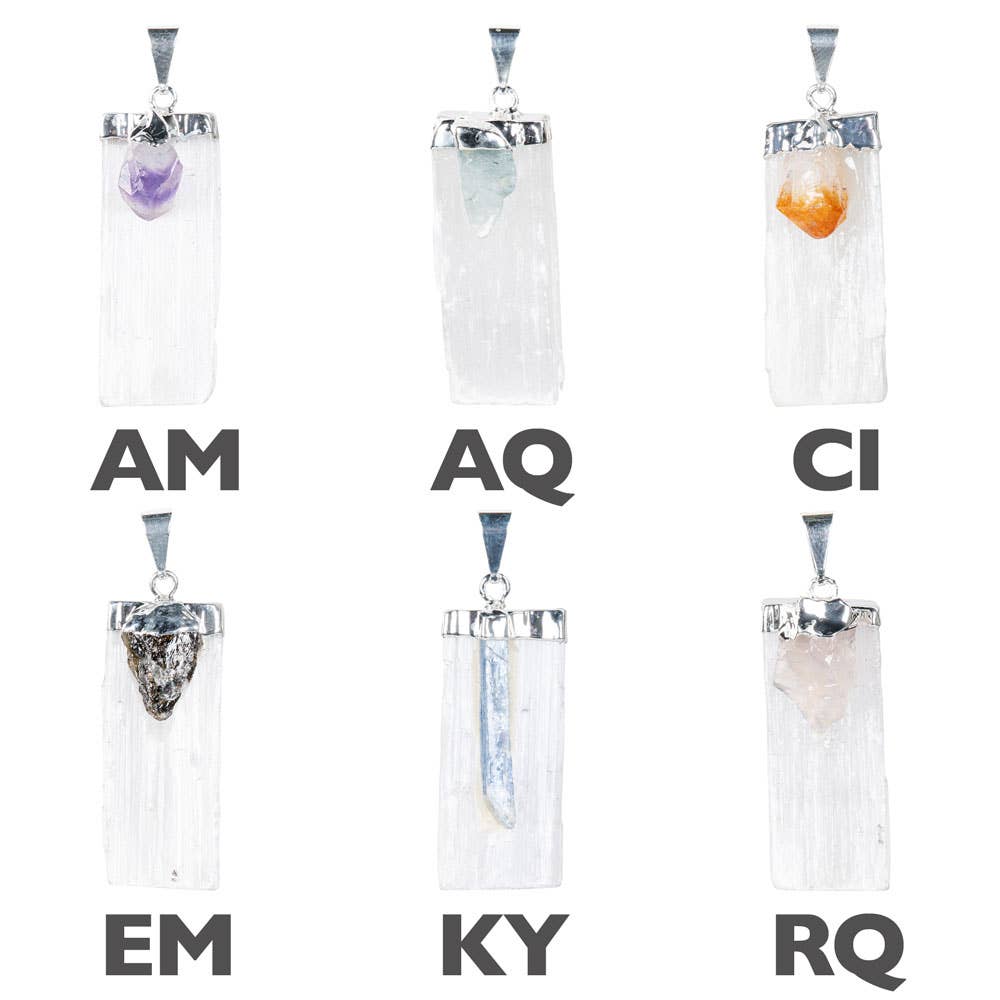 SELENITE AND GEMSTONE PENDANTS: EMERALD