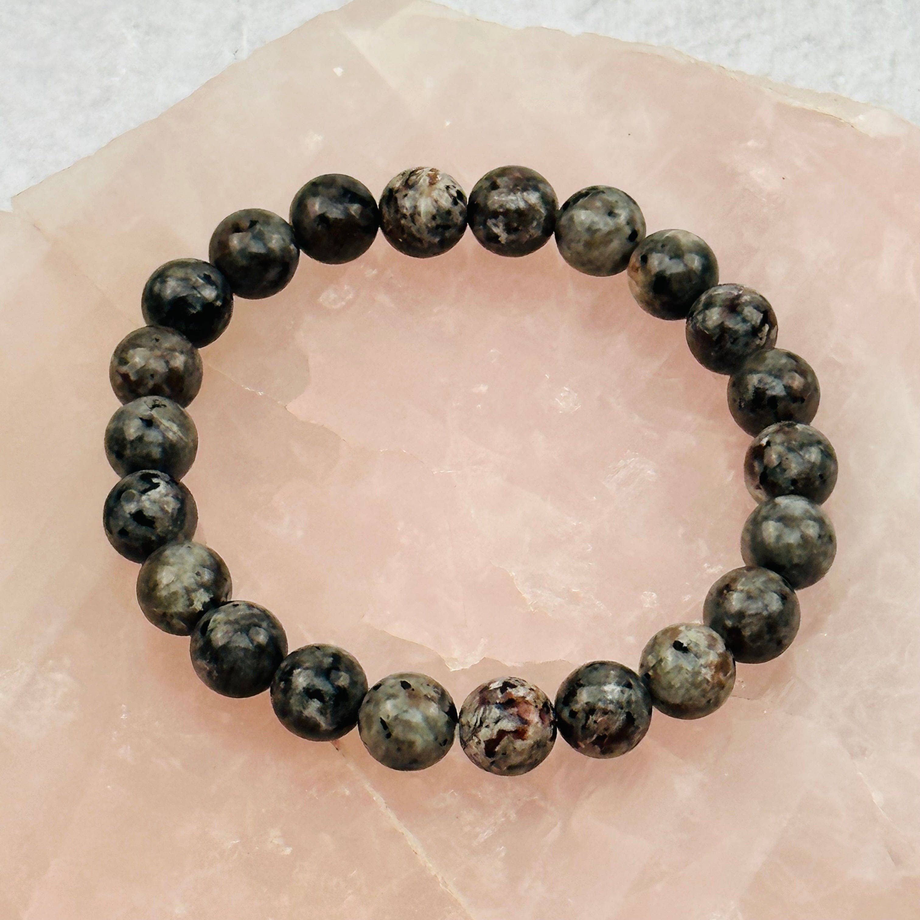 Yooperlite Round Bead Crystal Bracelets - UV Reactive! Gemstone Stretch Bracelet