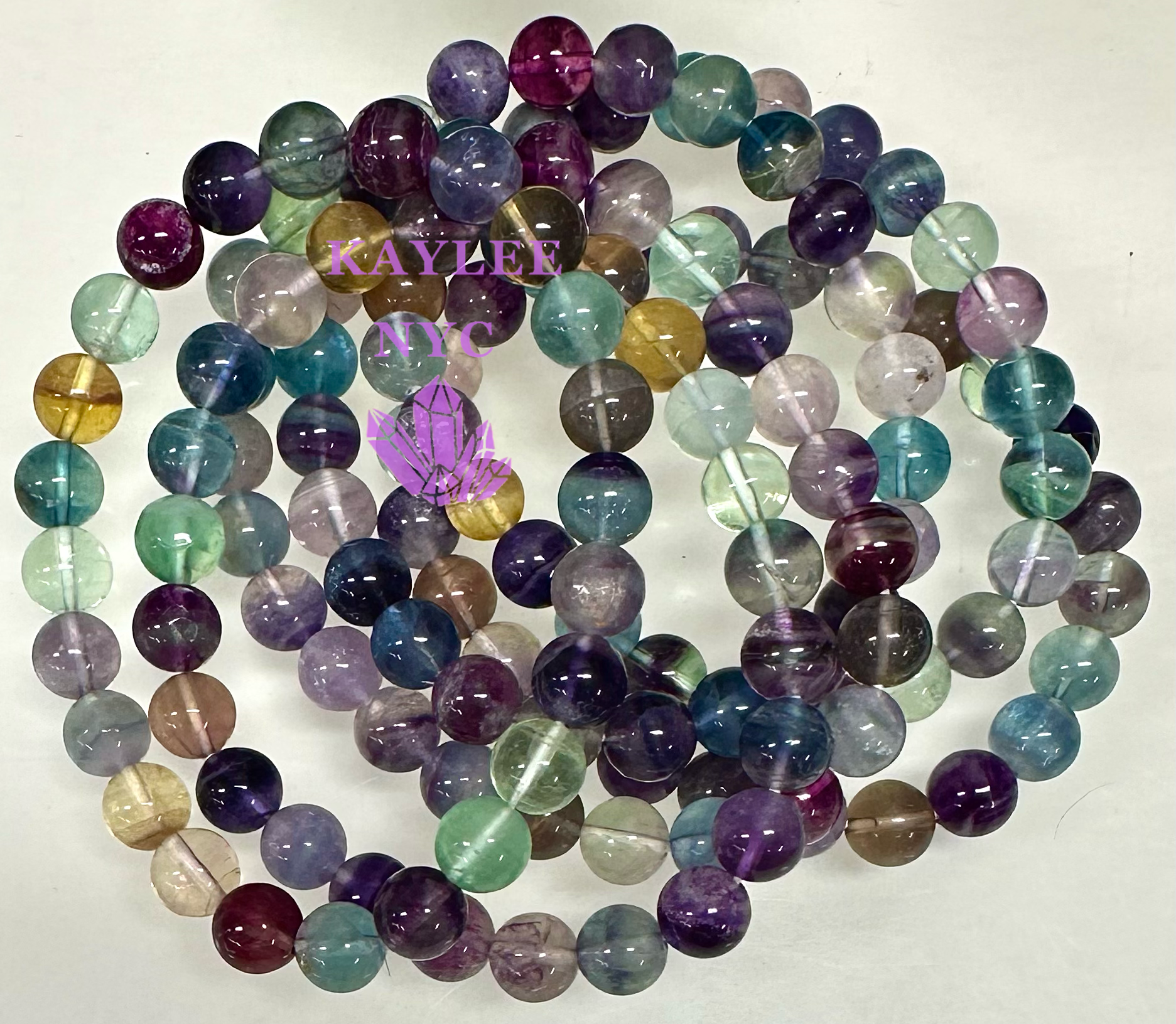Natural Rainbow Fluorite 8mm Crystal Stretch Bracelet 7.5"