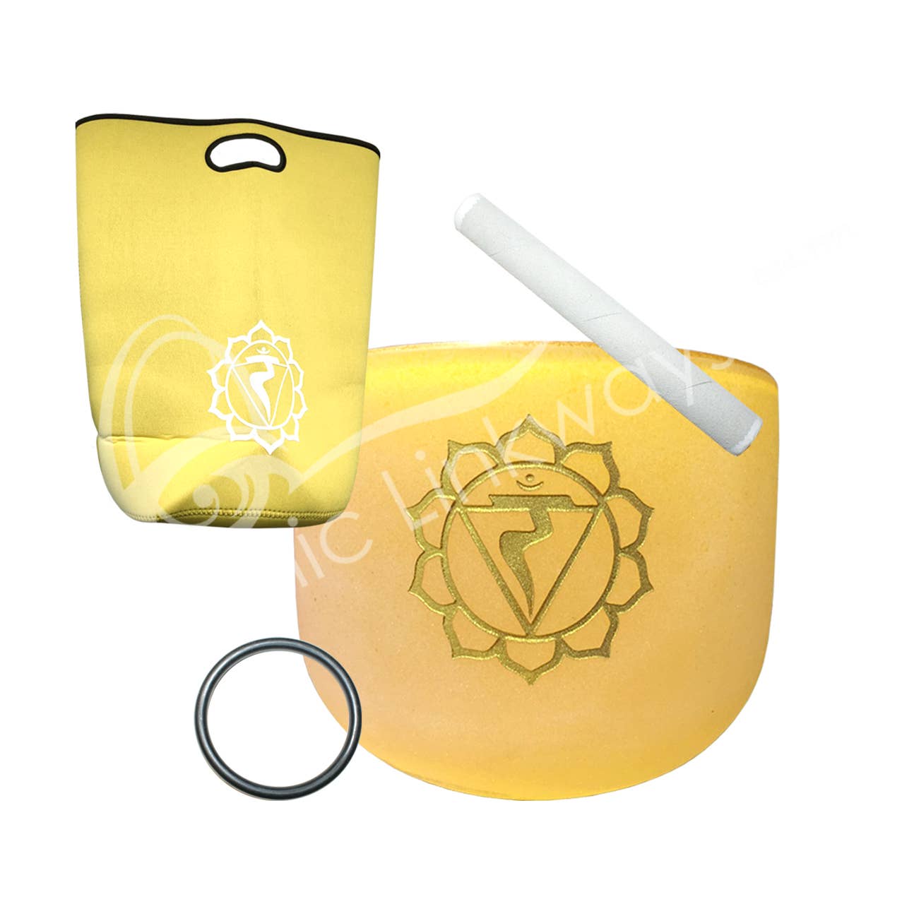 Singing Bowl - 3 Crystal Tuned E Frosted Yellow Solar Plexus Chakra