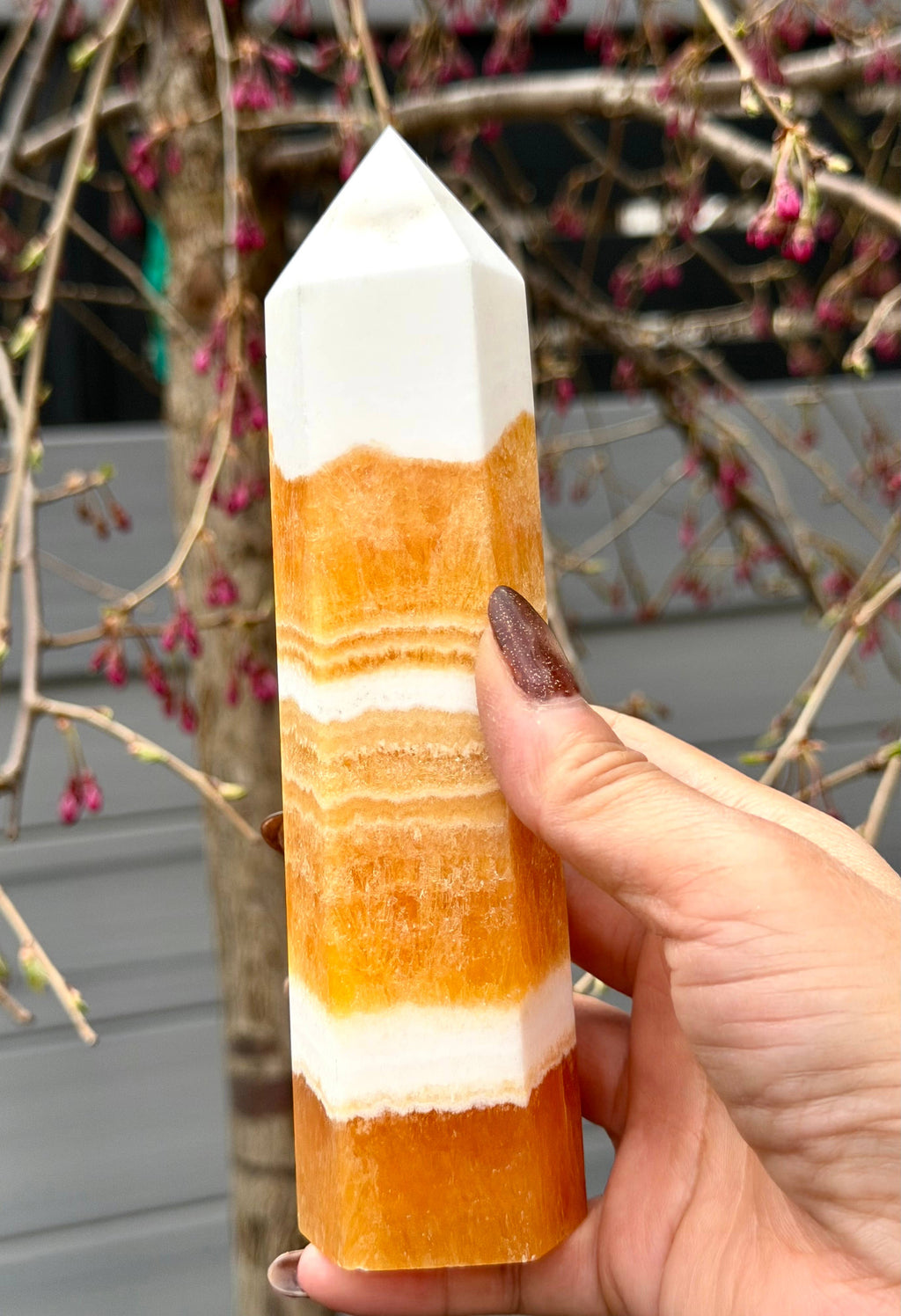 3 pcs Natural Orange Calcite Tower Obelisk Point Crystal 